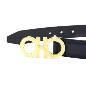 Salvatore Ferragamo ガンチー二ベルト ハトメ ロゴバックル レザー 75 黒 ブラック