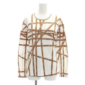 リボンモチーフカットソー 長袖 プルオーバー L 白 ホワイト 茶 ブラウン