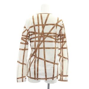 HERMES リボンモチーフカットソー 長袖 プルオーバー L 白 ホワイト 茶 ブラウン