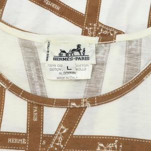 HERMES リボンモチーフカットソー 長袖 プルオーバー L 白 ホワイト 茶 ブラウン