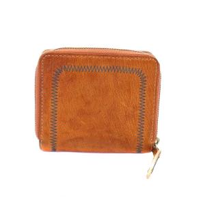 PAUL SMITH ポインテッドゴート二つ折り財布 ラウンドファスナー レザー 茶 ブラウン PWW891