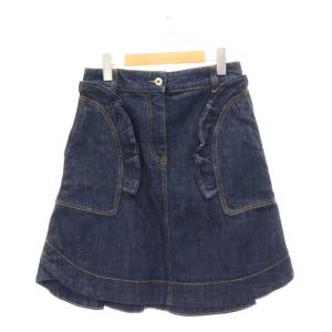 フリルポケットデニムスカート ひざ丈 セミフレア 36 S インディゴ /SY OS