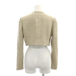 René TISSUE ツイード ノーカラー ジャケット ショート丈 フリンジ 36 ベージュ