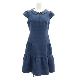 TISSUE ジャカード ティアード ワンピース 膝丈 半袖 ジップアップ アルパカ シルク混 36 紺 ネイビー