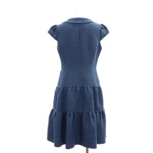 René TISSUE ジャカード ティアード ワンピース 膝丈 半袖 ジップアップ アルパカ シルク混 36 紺 ネイビー