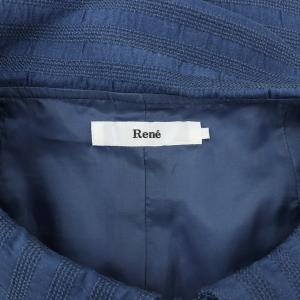 René TISSUE ジャカード ティアード ワンピース 膝丈 半袖 ジップアップ アルパカ シルク混 36 紺 ネイビー