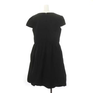 TO BE CHIC バルーンワンピース フロントリボン ひざ丈 Uネック ウエスト切替 大きいサイズ 46 黒 ブラック