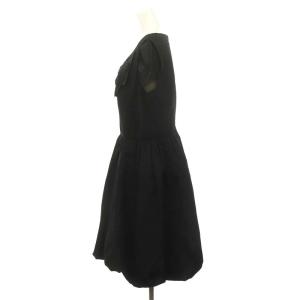 TO BE CHIC バルーンワンピース フロントリボン ひざ丈 Uネック ウエスト切替 大きいサイズ 46 黒 ブラック