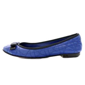 Christian Dior バレエシューズ パンプス リボン キルティング レザー 36.5 23.5cm 青 ブルー 黒 ブラック