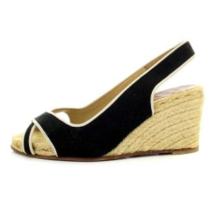Christian Louboutin サンダル オープントゥ ウェッジソール ストラップ 36 23.0cm 黒 ブラック オフホワイト