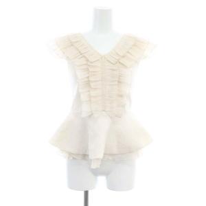 24SS フリルペプラムノースリニットプルオーバー カットソー Vネック F ライトベージュ