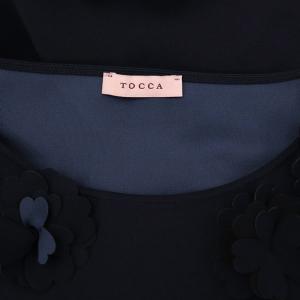 TOCCA CRISTMASROSE SMILE フラワーモチーフドレス ワンピース 七分袖 ミモレ ロング F 紺 ネイビー