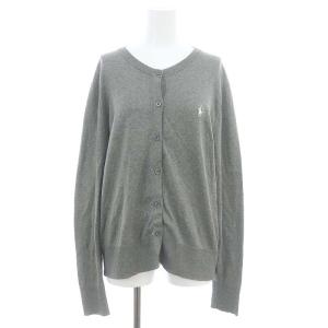 ポニー刺繍ニットカーディガン 長袖 コットン LG グレー