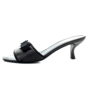 CHANEL ココマークリボンミュール サンダル 5cmヒール 36.5 23.5cm 黒 ブラック