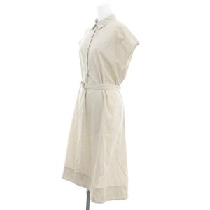 BLUE LABEL CRESTBRIDGE ハーフボタンワンピース ロング ミモレ フレンチスリーブ 38 ライトベージュ