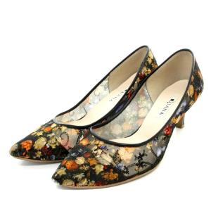 22SS 絵画シリーズ ブリューゲル アイリスのある花束 パンプス ポインテッドトゥ ハイヒール 刺繍