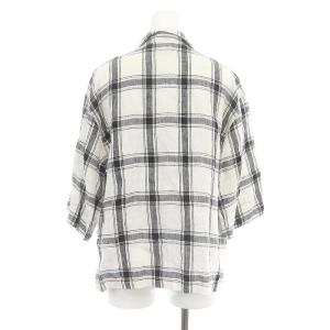 MARGARET HOWELL チェック リネン シャツ ブラウス 3 L 白 ホワイト 黒 ブラック