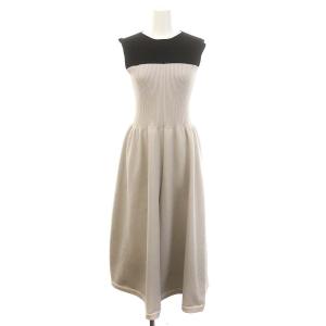 24SS ホールガーメントビスチェ切替ワンピース ニット ロング ノースリーブ 2 黒 ブラック グレー