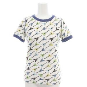 ギター総柄 リンガーTシャツ カットソー 半袖 F 白 ホワイト マルチカラー
