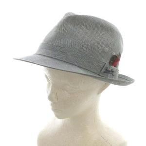帽子 リネン混中折れハット ソフト帽 羽根 ロゴ刺繍 58cm グレー