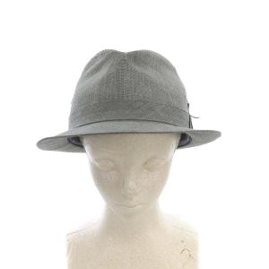 Borsalino 帽子 リネン混中折れハット ソフト帽 羽根 ロゴ刺繍 58cm グレー