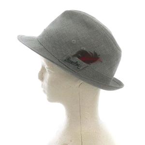 Borsalino 帽子 リネン混中折れハット ソフト帽 羽根 ロゴ刺繍 58cm グレー