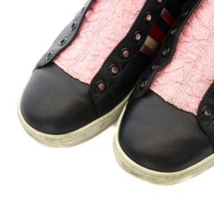 GUCCI レザー シェリーライン ハイトップ レース スニーカー 25.0cm 黒 ブラック マルチカラー