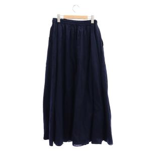 GALERIE VIE インドコットン ウエストギャザーロングスカート Aライン マキシ 36 紺 ネイビー