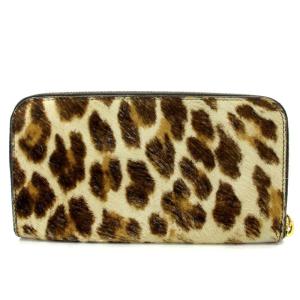 PRADA ハラコ ヒョウ柄 ラウンドファスナー 長財布 三角プレート 茶色 ブラウン べージュ
