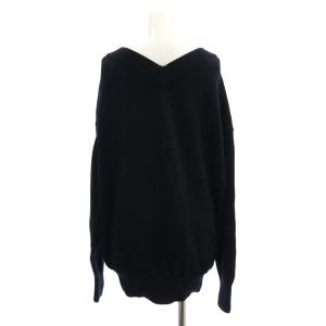 Deuxieme Classe Both neck Vコットンプルオーバー ニット セーター 長袖 紺 ネイビー