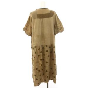 GASA リネン ワンピース ロング丈 ミモレ丈 半袖 コットン F グレージュ マルチカラー