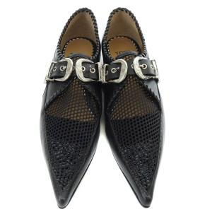 TOGA PULLA メッシュシューズ ポインテッドトゥ ローファー レザー 38 24cm 黒 ブラック