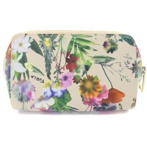 FURLA フラワー柄 コスメポーチ 小物入れ べージュ