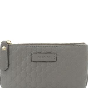 GUCCI マイクログッチシマコインケース ファスナー レザー グレー
