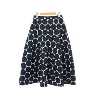 ANAYI 22SS ビッグドットジャガードフレア スカート ミモレ ロング 38 M 紺 ネイビー 白 ホワイト