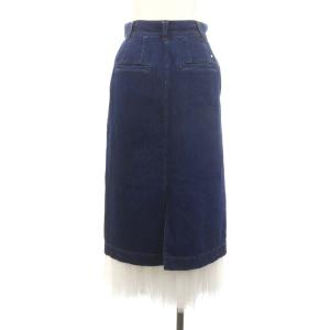 MUVEIL フラワー刺繍デニムスカートAラインタイトスカート ロング マキシ チュール 36 インディゴ