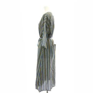 TICCA テンセルストライプキーネックワンピース 七分袖 ロング リボンベルト付き F 紺 黄色 黒 TBDS-032