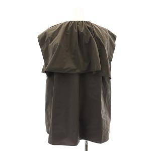 UNITED ARROWS TFT ギャザークルーネック ブラウス ノースリーブ ビックカラー F 茶 ブラウン