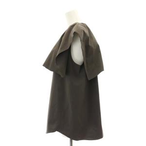 UNITED ARROWS TFT ギャザークルーネック ブラウス ノースリーブ ビックカラー F 茶 ブラウン