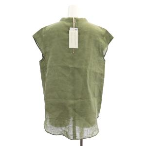 SHIPS テレデランジップスタンドカラーブラウス 半袖 バンドカラー プルオーバー M カーキ