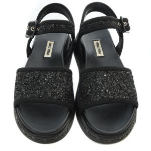 miumiu グリッターサンダル オープントゥ ラウンドトゥ 35.5 22.0cm 黒 ブラック