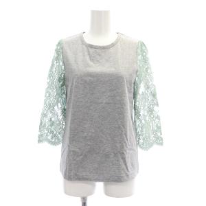 袖レースTシャツ カットソー 七分袖 切替 シアー シースルー 1 S グレー /AT OS