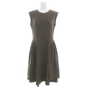 26507 サイドプリーツ ワンピース ノースリーブ ロング 42 XL 茶 ブラウン