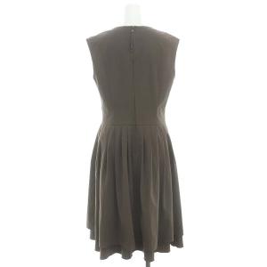 FOXEY NEW YORK 26507 サイドプリーツ ワンピース ノースリーブ ロング 42 XL 茶 ブラウン