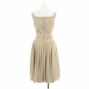 FOXEY NEW YORK プリーツ リボン ワンピース ロング ノースリーブ 40 ベージュ 21319