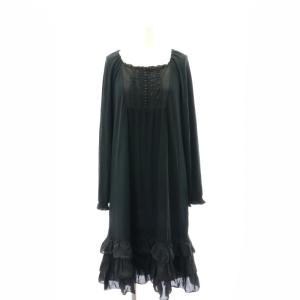 フリル ティアードワンピース 膝丈 長袖 黒 ブラック /MI OS