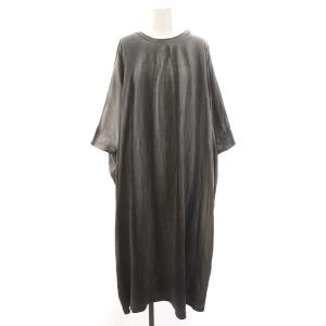 ピグメントダイワイドワンピース ロング丈 ミモレ丈 コットン 五分袖 F グレー /YQ OS