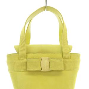 Salvatore Ferragamo ヴァラ スエード ハンドバック リボン 黄緑 BA217183