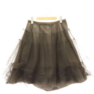 チュールスカート ギャザー ひざ丈 シアー シースルー 40 M 茶 ブラウン /AT OS
