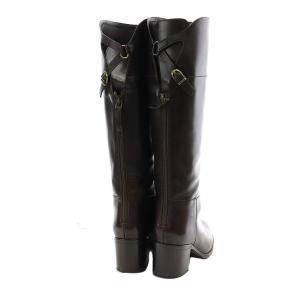 SARTORE クロスストラップバックジップロングブーツ レザー チャンキーヒール ラウンドトゥ 34.5 22.0cm 茶色 ブラウン